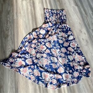 VENUS Floral Tube Top w/ long sheer sides like a dress in Blue and Pink Medium